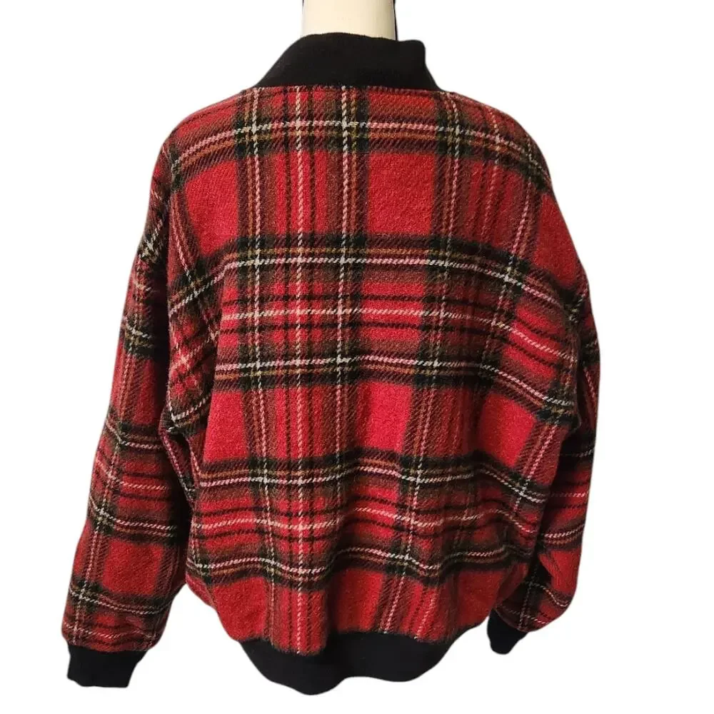 Vintage Woolrich Wool Mohair Red Tartan Plaid Bomber Jacket Coat USA Women XL - Picture 4 of 9